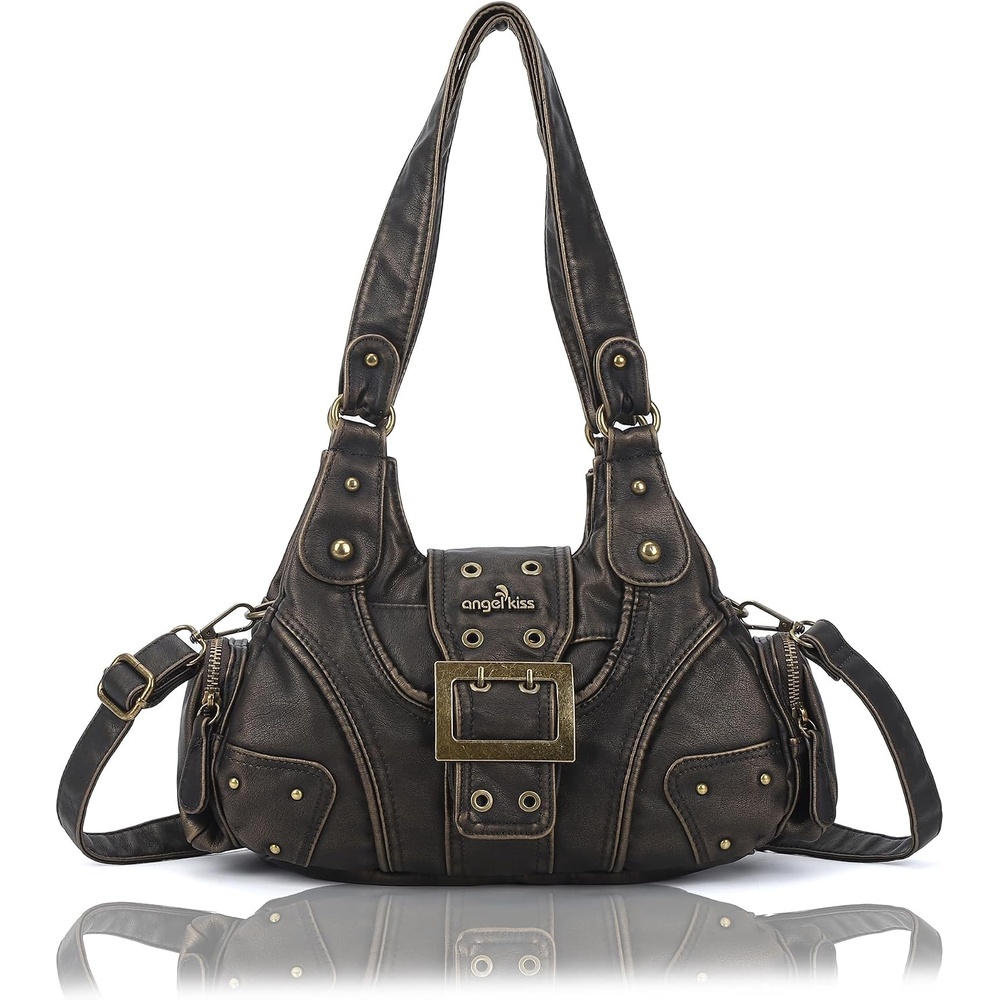 image:imageAngel Kiss Hobo Purses for Women Small Vegan Leather Shoulder Handbag Vintage MultiPocket Crossbody Bag Tote BagBronze