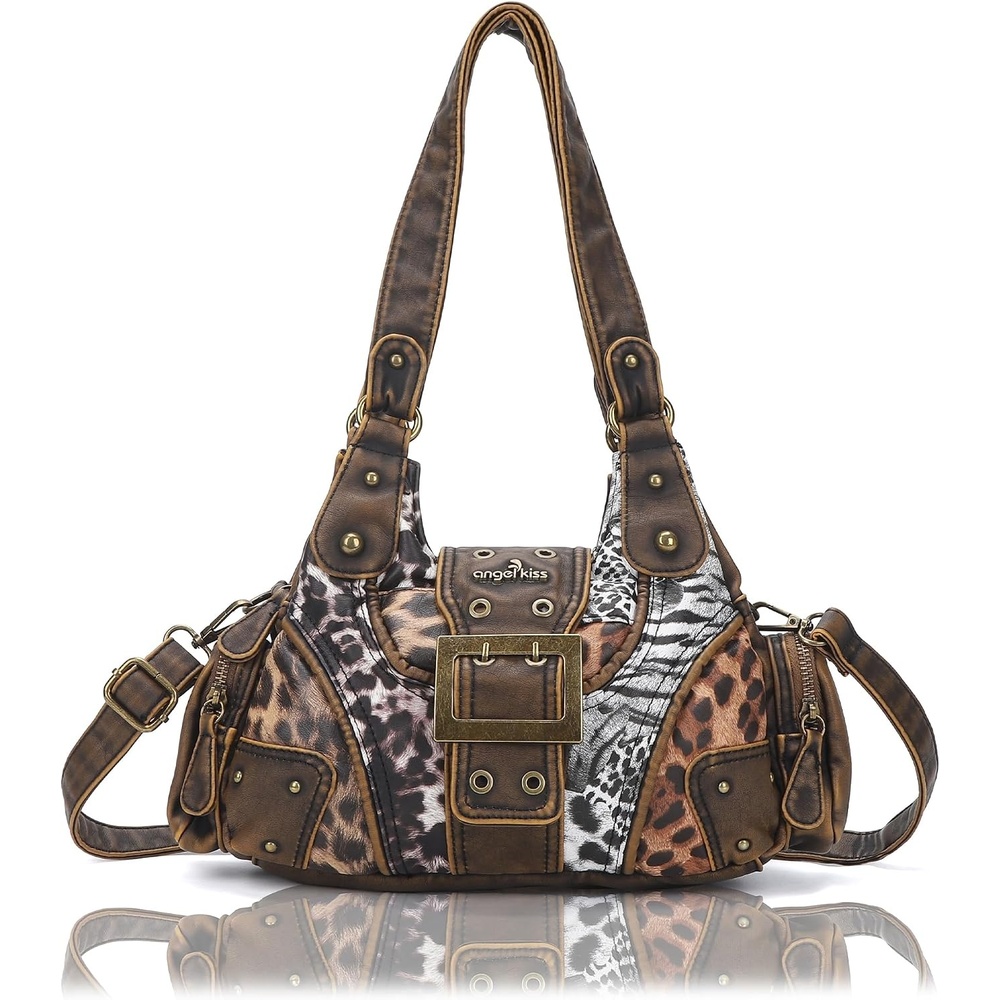 image:imageAngel Kiss Hobo Purses for Women Small Vegan Leather Shoulder Handbag Vintage MultiPocket Crossbody Bag Tote BagMix Leopard