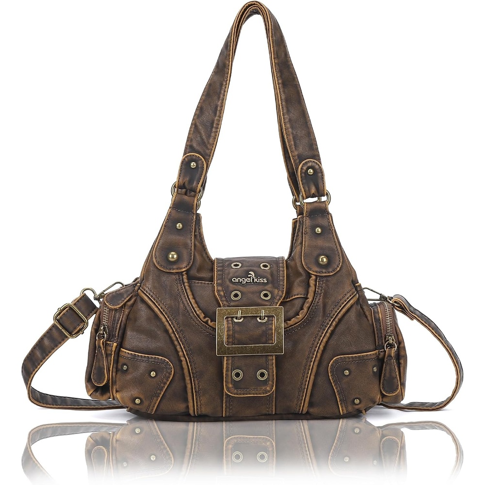 image:imageAngel Kiss Hobo Purses for Women Small Vegan Leather Shoulder Handbag Vintage MultiPocket Crossbody Bag Tote BagRetro Brown