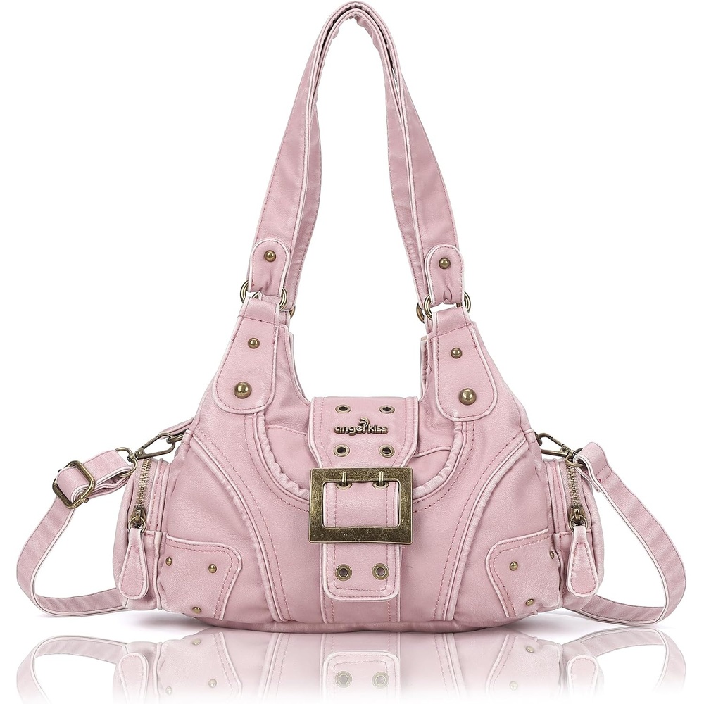 image:imageAngel Kiss Hobo Purses for Women Small Vegan Leather Shoulder Handbag Vintage MultiPocket Crossbody Bag Tote BagVintage Pink