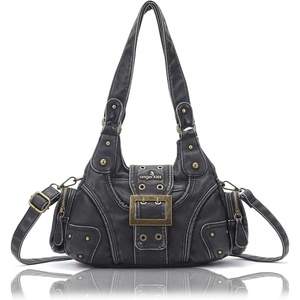 image:imageAngel Kiss Hobo Purses for Women Small Vegan Leather Shoulder Handbag Vintage MultiPocket Crossbody Bag Tote BagRetro Black