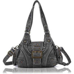 image:imageAngel Kiss Hobo Purses for Women Small Vegan Leather Shoulder Handbag Vintage MultiPocket Crossbody Bag Tote BagSilver Grey