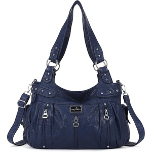 image:imageAngel Kiss Large Purses and Handbags for Women Washed Faux Leather Crossbody Hobo Satchel Shoulder Handbag Tote PurseBlue