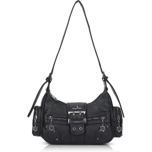 image:imageAngel Kiss Retro Hobo Shoulder Bag Soft Vegan Leather MultiPocket PurseBlack