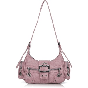 image:imageAngel Kiss Retro Hobo Shoulder Bag Soft Vegan Leather MultiPocket PursePink