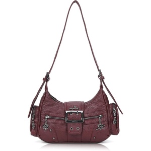 image:imageAngel Kiss Retro Hobo Shoulder Bag Soft Vegan Leather MultiPocket PurseWine
